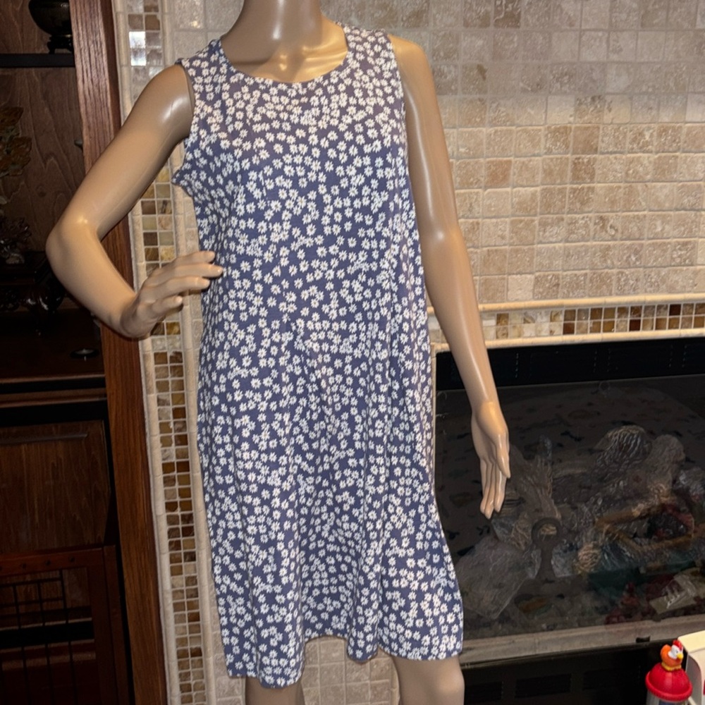 J.Jill blue white yellow daisy floral cotton summer dress S Small NWT sleeveless